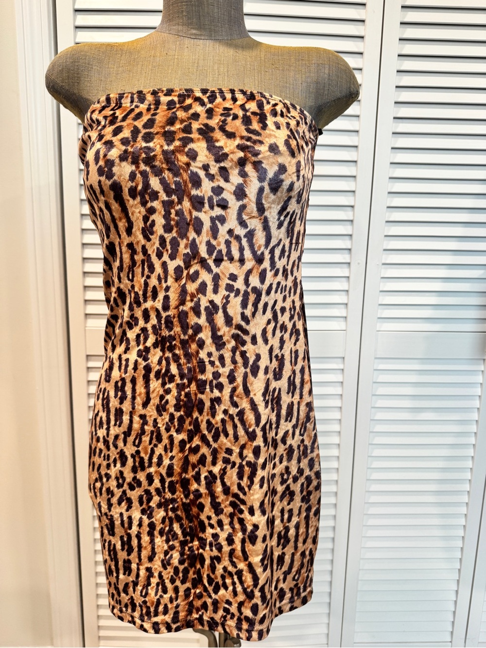 bebe Strapless Leopard Print Dress in Brown and Black